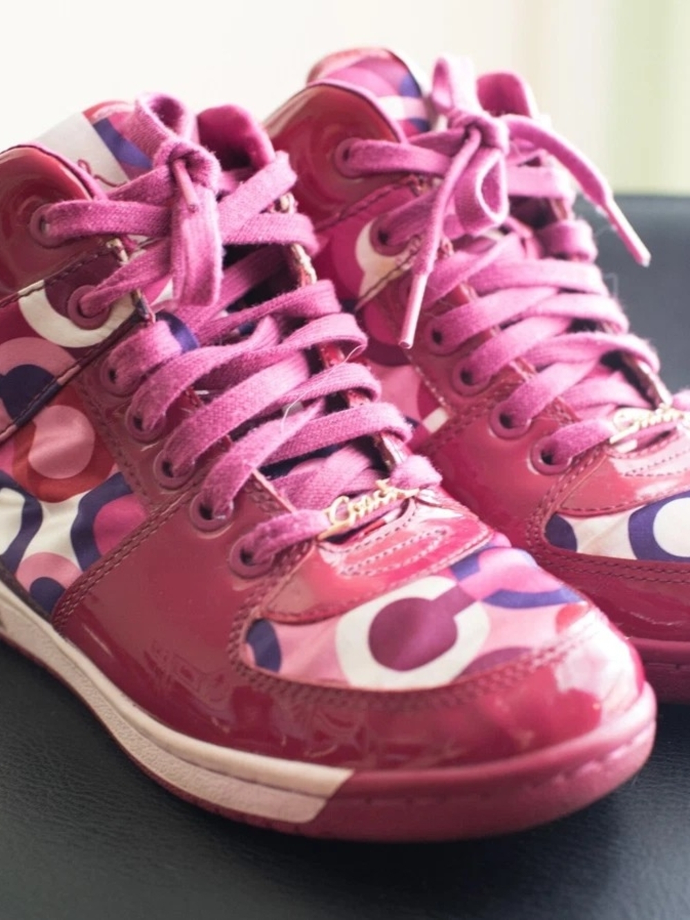Coach Natalee Pink Signature Logo High-Top Sneakers